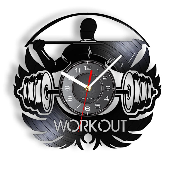 Bodybuilding Väggklocka Tillverkad av Äkta Vinylskiva Träning Tyngdlyftning Gymutrustning LED Bakgrundsbelysning Modern Klocka Till Kroppsbyggare Without LED(.103)