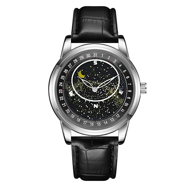 Mode Kreativitet Märkesklockor För män Lysande stjärnhimmel Design Watch Comfort PU Läder Herr Armbandsur Klocka black