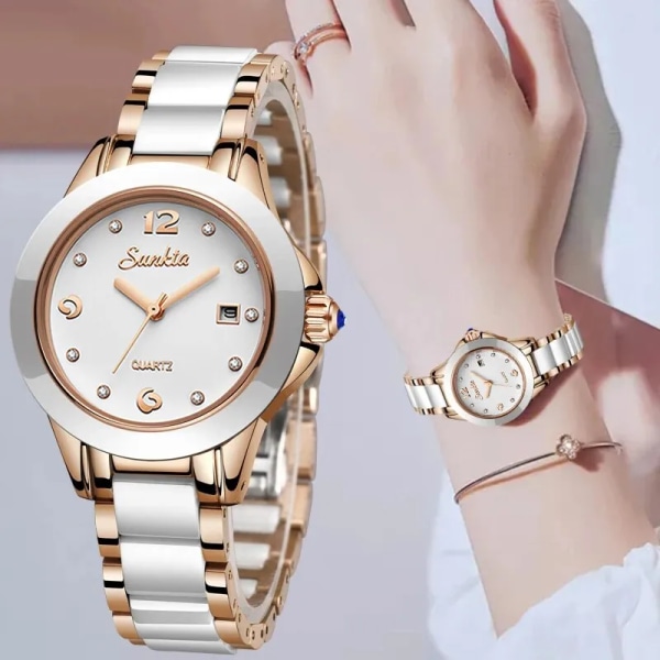 Mode Watch Rose Gold Dam Armband Klockor Tjej Reloj Mujer 2023 Ny kreativ watch Vattentät datumklocka Kvinna silver white