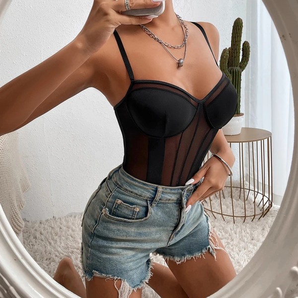 Sexig Body Shapewear Djup V-ringad Body Shaper Stringformare Waist trainer Dam Justerbar rem Vadderad Push Up BH Korsetttopp Brown XS