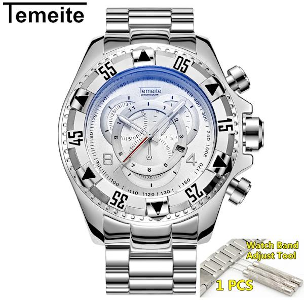 Temeite Golden Watch Herr Lyxmärke Big Dial Guld Herr Armbandsur Vattentät Business Herr Watch Relogio Masculino 2021 full silver