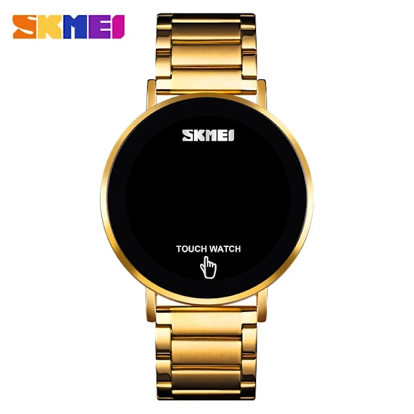 SKMEI 1550 manlig pekskärm LED-ljusdisplay 3bar vattentät band i rostfritt stål montre homme Mode män Digital watch gold