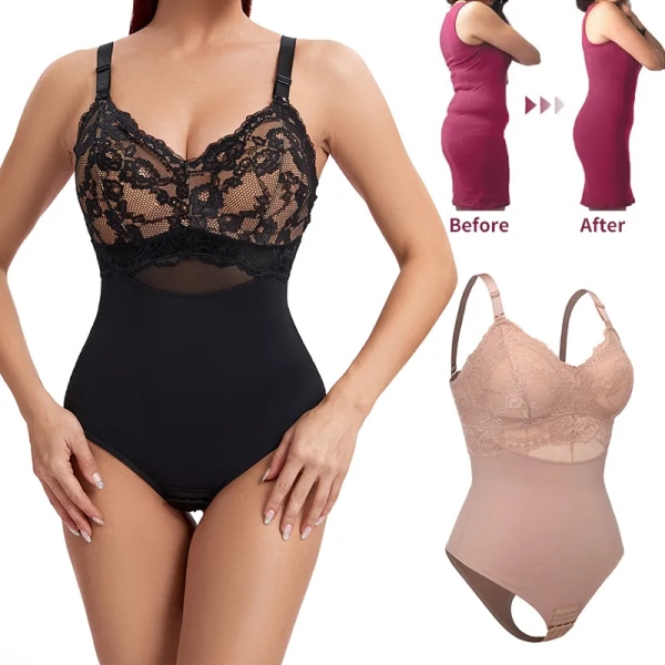 Spetstrosor Body Shapewear Kvinnor Sömlös Helkroppsformare Midja Smal Magekontroll Underkläder Platt Mage Slät Korsett Naken Style1-Nude XL