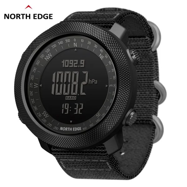 NORTH EDGE Herrsport Digital watch Löpning Simning Militärarméklockor Höjdmätare Barometer Kompass vattentät 50m armband Black Rubber