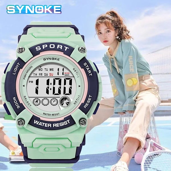 Mode Lyx Dam Klockor 50M Vattentät Utomhussport Elektrisk klocka Multifunktionell Dam Digital Watch reloj hombre green