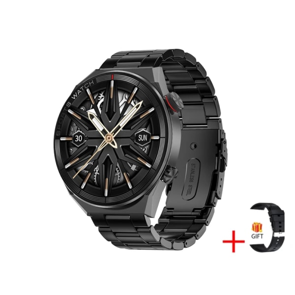 Ny Smart Watch Herr GPS Track Lokal musikspelare 454*454 AMOLED-skärm Bluetooth Call Sports Man Smartwatch För Huawei black steel-1