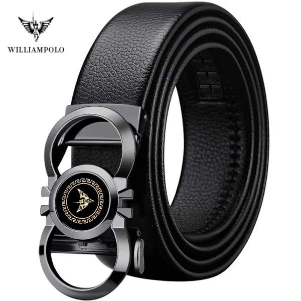 WILLIAMPOLO Herrbälte Herr Högkvalitativt Läderbälte Herr Herrband i äkta läder Lyxigt Automatiskt spänne Modejeans Gun color 130cm