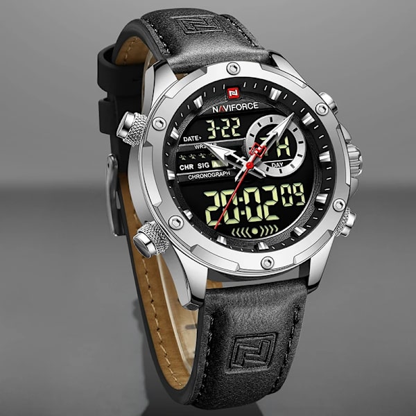 NAVIFORCE Militära klockor för män Mode Sport Kronograf Alarm Armbandsur Vattentät Quartz Big Clock Digital Man Watch G GN With Box