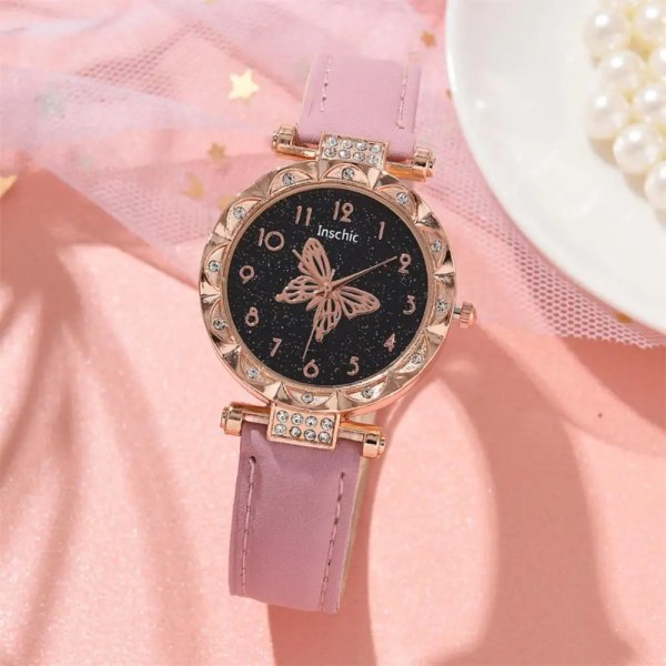 Kvinnor Mode Watch Set No Box Quartz Armbandsur Lyx Kristall Rhinestone Pearl Quartz Klockor Butterfly Watches Armband Set A10 Watch Bracelet