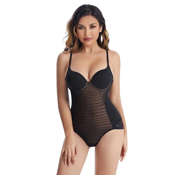 Bodysuit One-Piece Shapewear för kvinnor Magkontroll Rygglös Inbyggd BH Body Shaper Sexiga underkläder Sömlös korsett Plus Size Black S