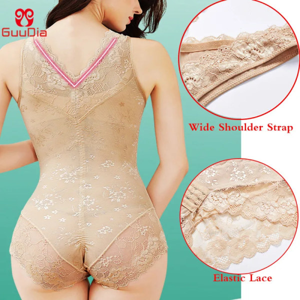 GUUDIA Body Shapers Öppen gren Buttom Loop Shapewear Seamless Body Shaper Magkontroll Midja Push Up Shapers Öppen byst lace green S