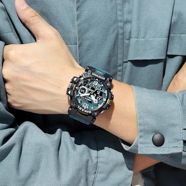 SMAEL Herrklockor 50m Vattentät Watch Military Man Watch Digital 8072 Dual Display Watch Quartz Led Digital RED