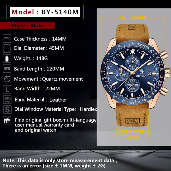 BENYAR Märklockor Märke Lyx Silikonrem Vattentät Sport Kvarts Kronograf Watch Herrklocka Relogio Masculino Silico Gold Black B