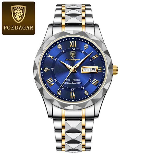 POEDAGAR Brand Business Luxury Watch Herr Sport Vattentät Lysande Quartz Man Watch Steel Armband 2023 Kalenderklocka Man Relógio GSE