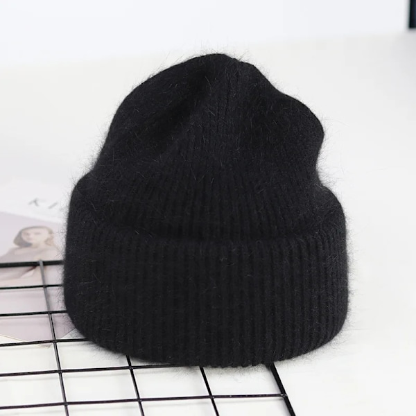 Visrover 9 Färger Unisex Solid Färgade Mössor Vinterhatt För Kvinna Stickad Bonnet Acryl Kvinna Höst Varma Skullies 1-black