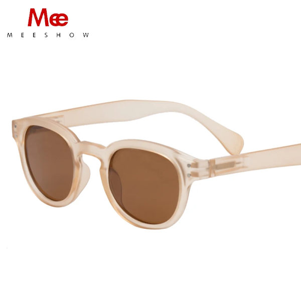Meeshow Design 2023 Män Kvinnor Retro Mode Solglasögon kristall Design Rund Båge 100 % UV-skydd Nylon Lins Solglasögon Beige -Pol. Sunglasses