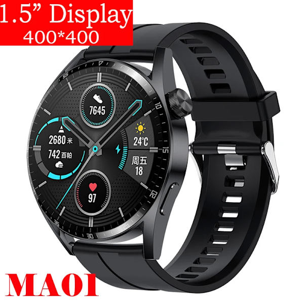 Ny Smart Watch Herr Android GT3 IP68 Vattentät NFC Smartwatch Trådlös Laddning Bluetooth Ring Herr Watch för Black Silicone smartwatch
