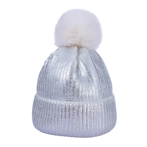 Cross Border Ny Hotprägling Förälder-Barnhatt Vinterboll Stickad Hatt Dam Pullover Hatt 01Peacock blue S 54-56cm