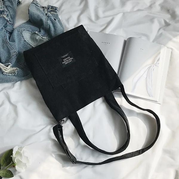 Ny axelväska i canvas för kvinnor Mode manchester Crossbody-väska med stor kapacitet Kvinnlig Casual Pläd Enfärgade handväskor Black