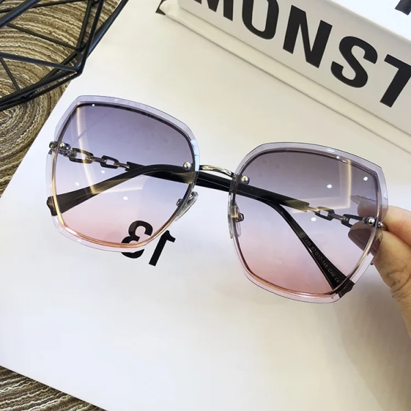 Mode båglösa fyrkantiga solglasögon för kvinnor märkesdesigner solglasögon vintage nyanser kvinnlig rosa glasögon Gafas De Sol Grey Pink As Shown