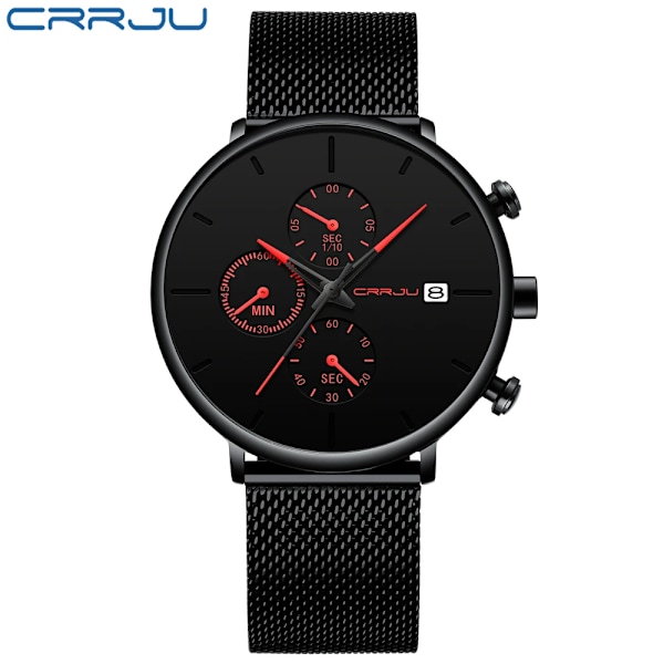 CRRJU Herrklockor Lyx Watch Unik design i rostfritt stål Auto Date Mesh Armband Män Mode Casual Quartz Klockor 2258-blue
