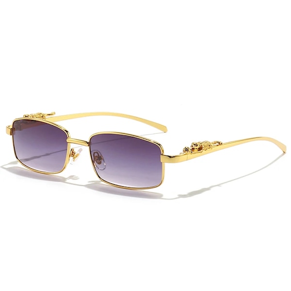 CATERSIDE New Punk Rimless Rectangle Solglasögon Herr 2021 Mode Vintage Trendig Small Ram Solglasögon Ramlösa Glasögon UV400 D02 Gold Grey As Photos Showing