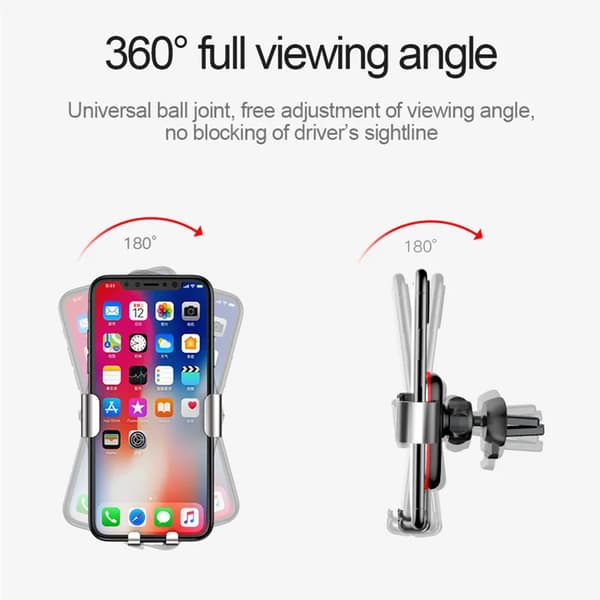 Baseus Gravity Biltelefonholder Luftventil Universal kompatibel med iPhone Redmi Note 7 Smartphone Bil Support Clip Mount Holder Stand Dark Grey
