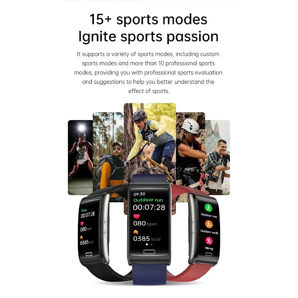 Ny E600 Blodsocker Puls Blodtrycksmätare Hälso-EKG+PPG Smart Watch IP68 Vattentät Sport Smartwatch Red