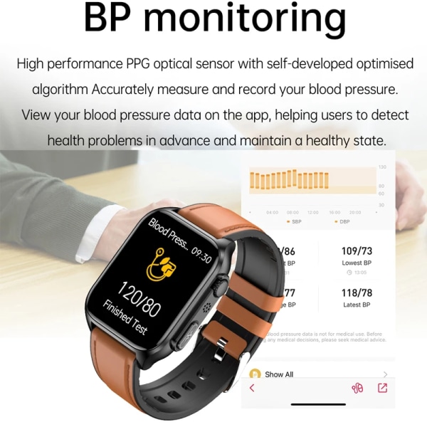 LYCKLIG EKG+PPG Smart Watch Män Laserbehandling av hypertoni Hyperglykemi Hyperlipidemi Puls Hälsosam Sport Smartwatch Brown leather