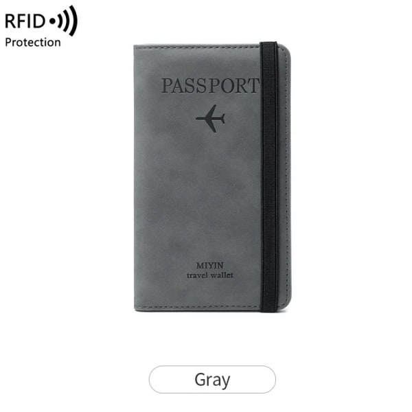 Elastiskt band läder cover RFID-blockering för kort Resepasshållare Kvinnor Män ID-dokument Case Gray