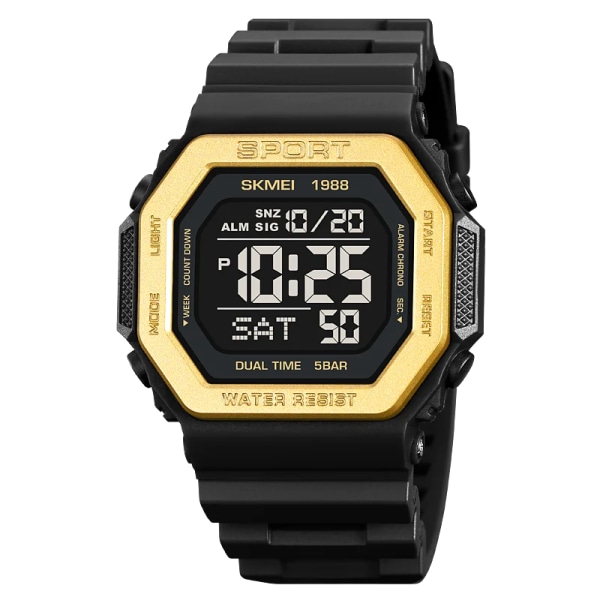 SKMEI 1988 Outdoor Sport Watch Herr Väckarklocka Chrono Clock 5Bar Vattentät Militär Klockor LED Display Digital Watch Reloj Hombre gold