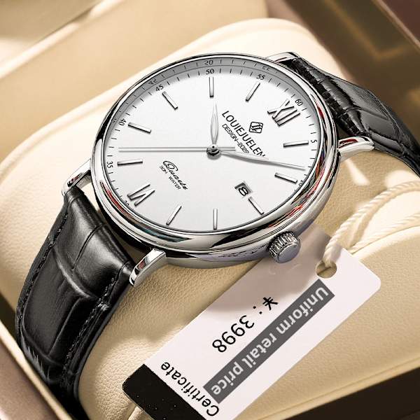 2023 Nya Herrklockor Toppmärke Lyx Läder Casual Quartz Watch Herr Sport 30M vattentät watch Relogio Masculino+box White