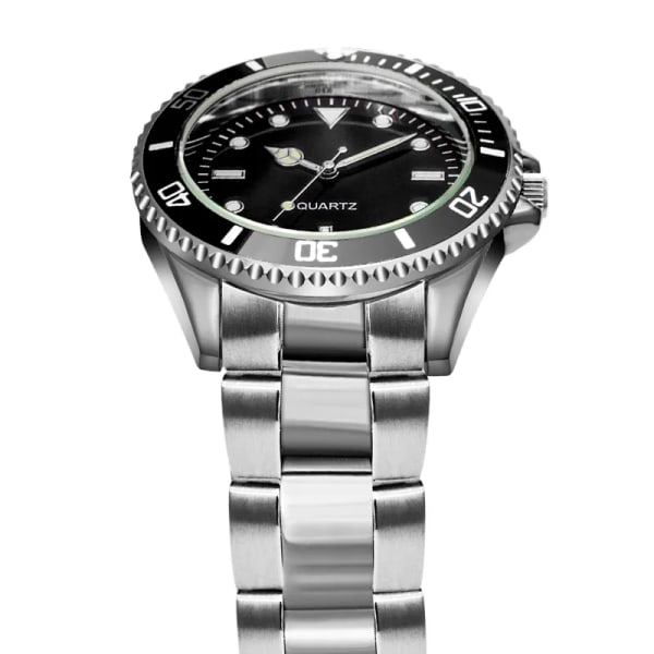 Diver Style Watch 39 mm svart urtavla enkelriktad roterbar bezel Japan Movement stålrem