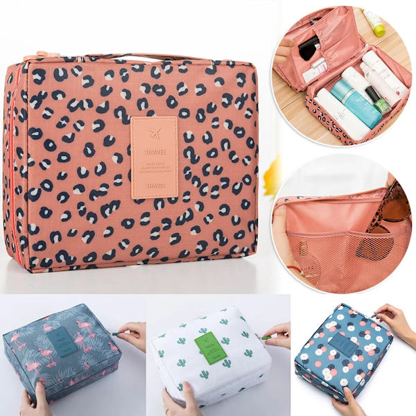 Rese-sminkväska Toalettartiklar Organizer Vattentät kosmetikaväska Multifunktion Rese-toalettväska Fodral Kapacitet Påse Girl Box flamingo