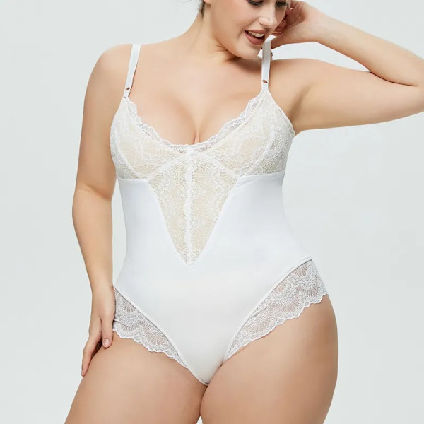Shapewear Body Slimming Body Shaper Fajas Shapewear Spets Sculpting Body för kvinnor V-ringad Camisole Underkläder Öppen gren White M