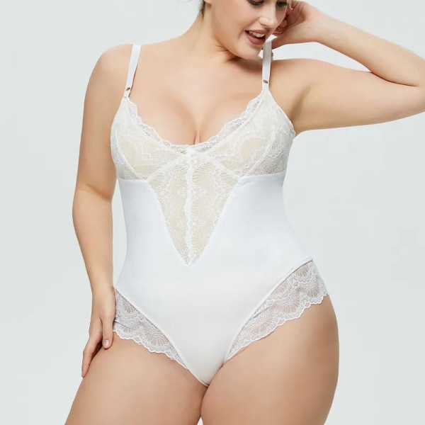 Shapewear Body Slimming Body Shaper Fajas Shapewear Spets Sculpting Body för kvinnor V-ringad Camisole Underkläder Öppen gren White XL