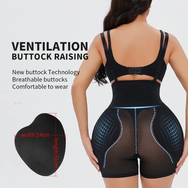 Kvinnor Höftkuddar Waist trainer Kroppsformare Fake Buttock Enhancer Booty Butt Lifter Shapewear Justera Modellering Rem Mag Trosor Black A409 4XL