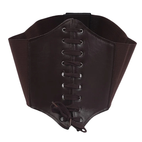 Broderad Svart Dam Bälte Blomma Midjekorsett Vacker Stretch Elastisk Midjeband Bred Korsett PU Läder Midja Smal coffee 69-95cm