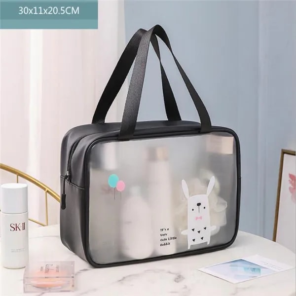Kvinnor Transparent Vattentät PVC kosmetikaväska Bärbar Nödvändig kosmetisk väska Organizer Mode små stora toalettväskor Large black