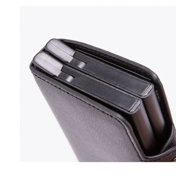 RFID blockerande dubbelbox metall kreditkortshållare för män kvinnor kolfiber läder mini plånbok herr korthållare pengar klämma black