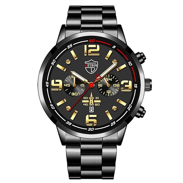 Lyxmode Herrklockor Herr Business Watch i rostfritt stål Quartz Black Gold