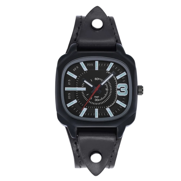 Ny Casual Fashion Dial Läderbälte Herrklocka Square Watch Watch Type 3