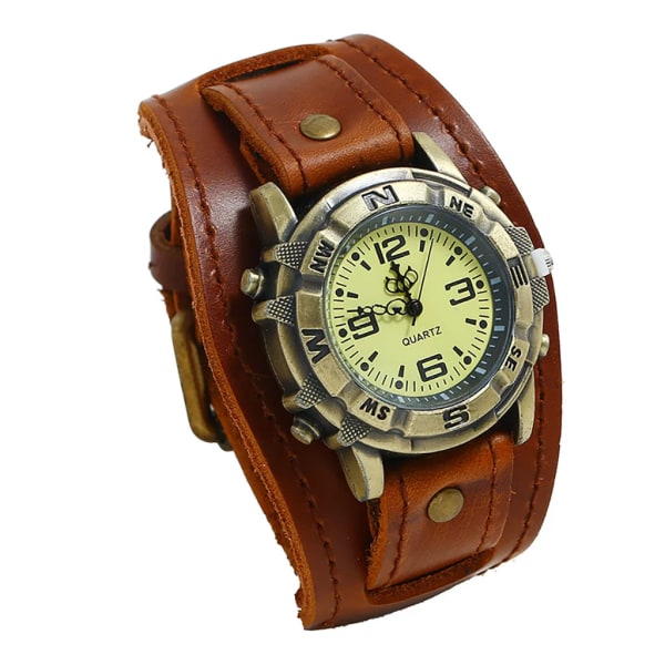 Män Punk Retro Enkelt Mode Läderarmband Watch Män Quartz Armbandsur Smart Mekanisk Watch Män Automatisk Erkek Kol Saati Light brown