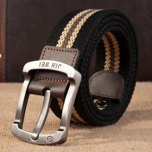 Herrspänne canvas bälte polyester flätat utomhus fritidsbyxor bälte 110-140 i längd 3,8 cm i bredd PWD001 black strips 120cm