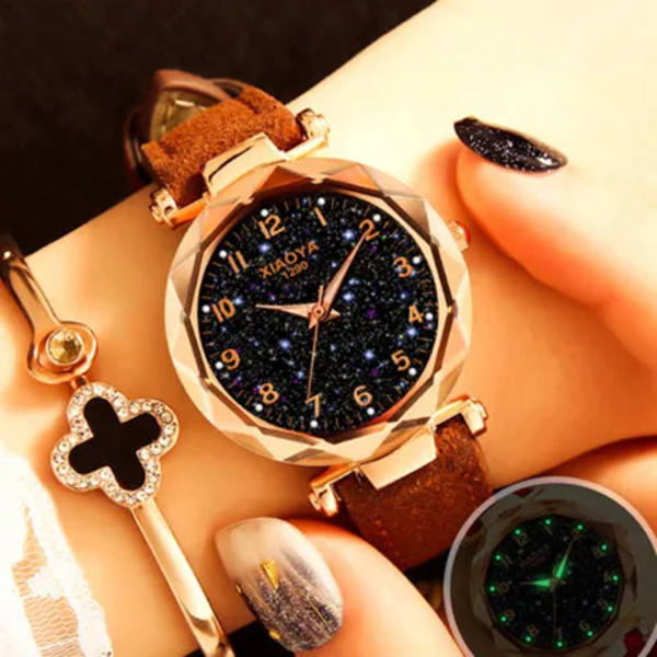 Lyx Starry Sky Watch For Women Mode Dam Quartz Armbandsur Rött Läder Vattentät Klocka relogio feminino zegarek damski Red