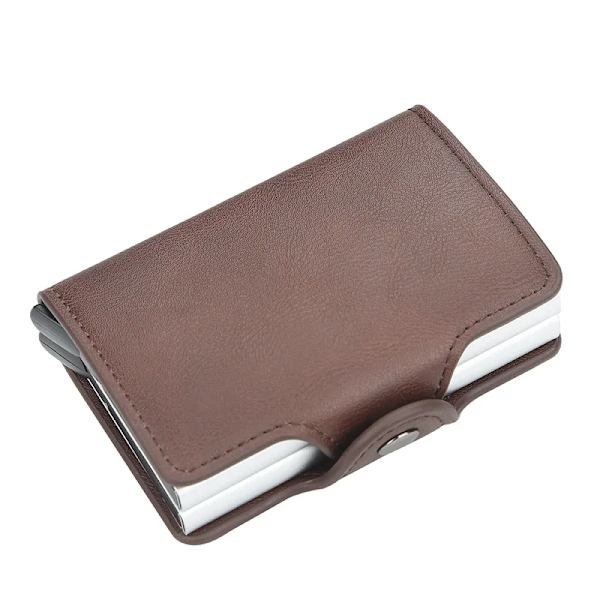 Stöldskydd män plånbok dubbel aluminium läder kreditkortshållare RFID metall plånbok Automatisk pop up handväska ID-korthållare Double Layer Brown