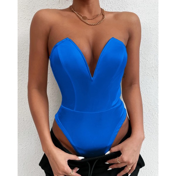 Body Shapewear Djup V-hals Body Shaper Stringformare Waist Trainer Push Up Bantning Korsett Topp ClubWear För kvinnor Green S