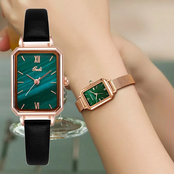 Lyxig grön watch Enkel watch Dam Originalitet Retro Liten fyrkantig klocka Watch Vattentät watch red strap