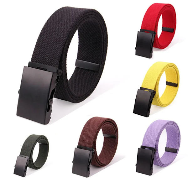 ny högkvalitativ canvasbälte män/kvinnor unisex jeansbälten metallrulle lyxiga automatiska spänne canvasväv midjebälten coffee 85cm