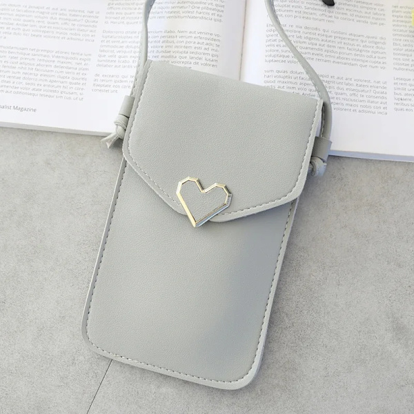 Student Mini Crossbody-väskor Dam Hjärtformad dekoration Transparent Touchscreen Retro Mobiltelefonväska Axelväska Designer BBL103-light gray
